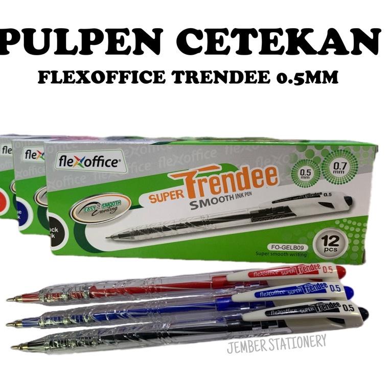 

<N-OJE <✪ (12pcs) Pulpen Flexoffice Trendee 0.5mm Cetekan Hitam / Biru / Merah |top produk