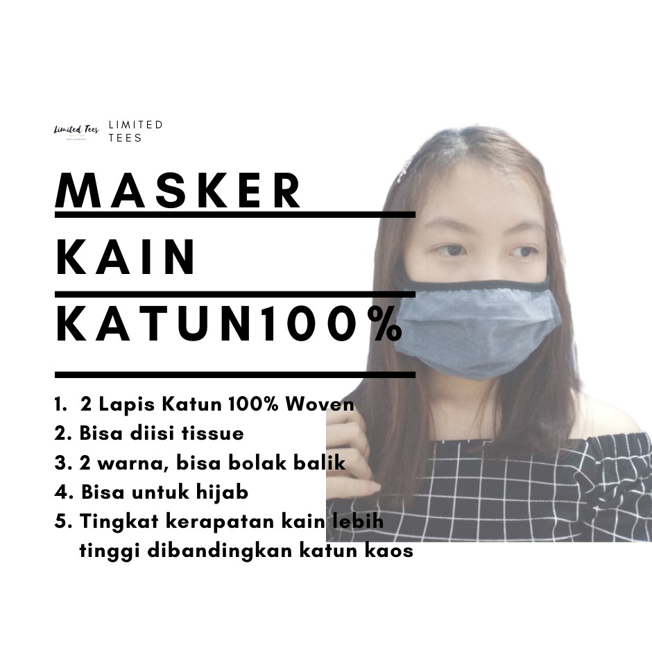 MASKER KAIN KATUN 100% 2 LAPIS bisa diisi/ada kantong tissue NON MEDIS EARLOOP HEADLOOP HIJAB MURAH