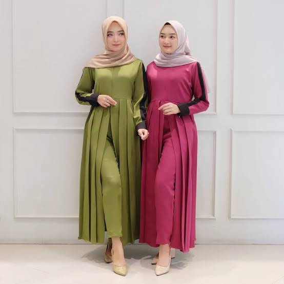 Baju Gamis Set Anha Muslim Terbaru Design Kekinian Harga Murah (Warna Mocca &amp; Dusty) Plus Celana
