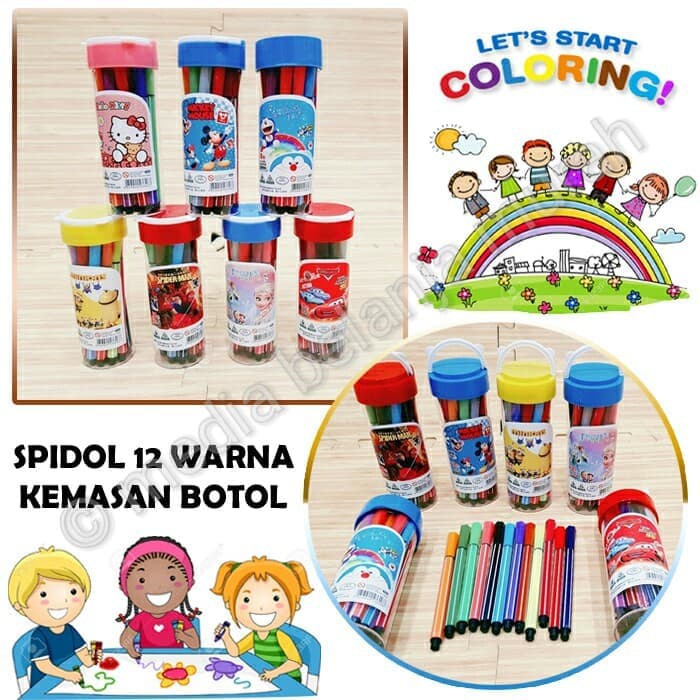 

SPIDOL 12 WARNA KEMASAN BOTOL - SPIDOL MEWARNA SET UNIK - ART SET UNIK