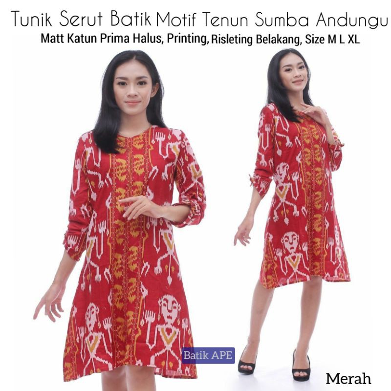 BATIK PRINT TUNIK SERUT MOTIF TENUN IKAT SUMBA ANDUNGU SERIES TRADIIONAL BUTIK ETHNIC WEAR MURAH