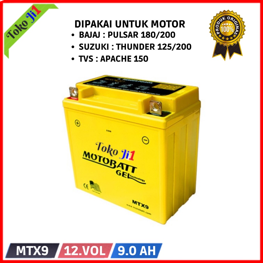 Motobatt Aki Kering Gel MTX9 - 9Ah Pulsar 180/200 Thunder 125/250 Apache 150