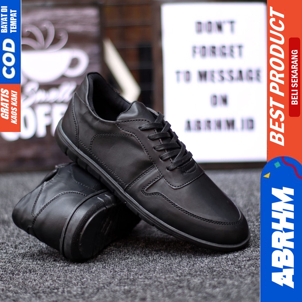 Abrhm Mugen - Sepatu Formal Pantofel Pria Hitam Kerja Kantor