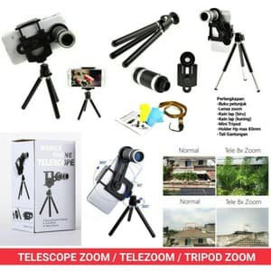 Tripod Lensa UNIVERSAL Telescope Zoom 8x + holder + Mini tripod Grosir