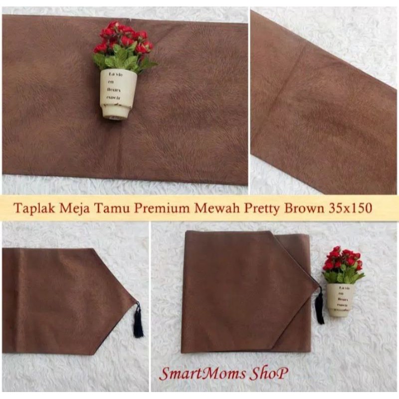 Taplak meja tamu polos minimalis vintage mewah brown