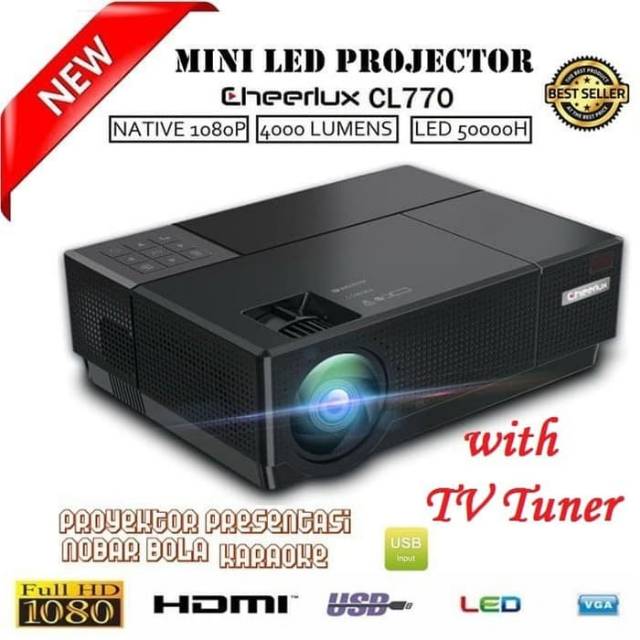 Projector CHEERLUX CL770 TV TUNER 1080P Native Full HD - 4000 Lumens