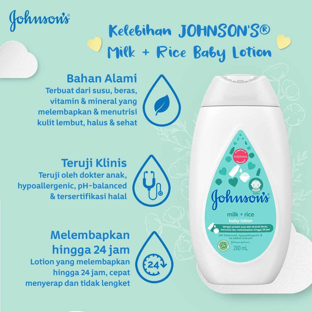 Johnson’s Milk+Rice Lotion 200 ml - Lotion Bayi