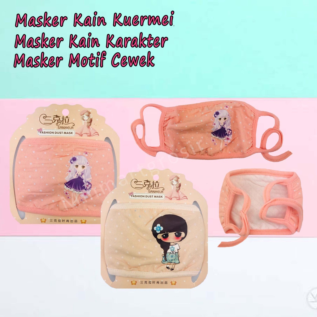 Masker Kain Sankela/Masker Kain Karakter/Masker Motif Cewek