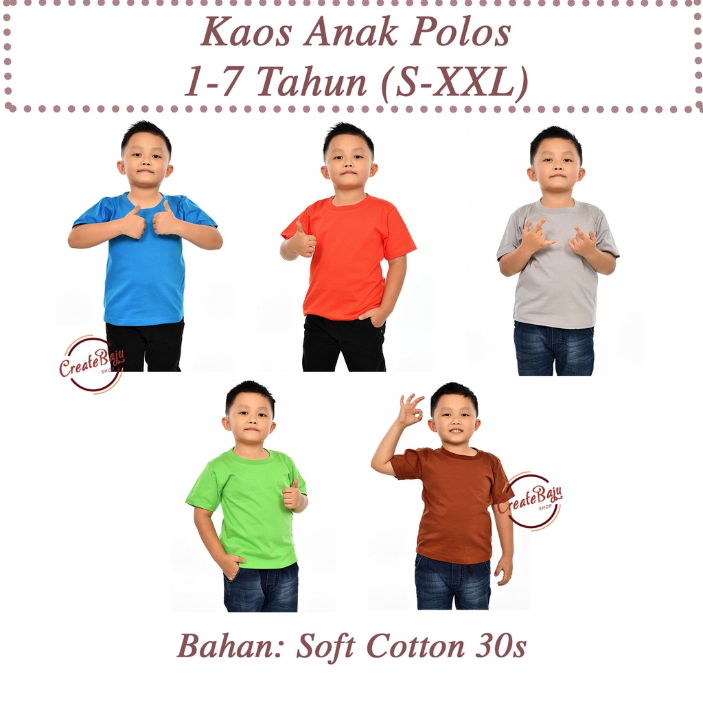 KAOS ANAK POLOS MURAH 1-7 TAHUN BAJU ATASAN ANAK LAKI POLOS BAHAN KATUN LENGAN PENDEK BAHAN KATUN