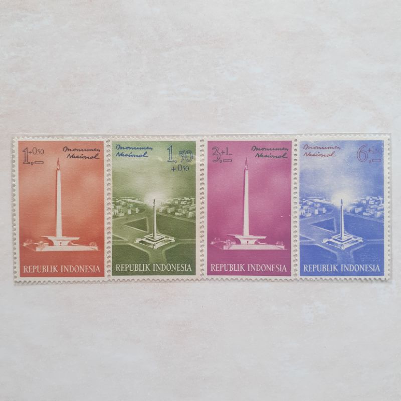 

(A) Perangko Indonesia Monumen Nasional (Monas) Tahun 1962 set lengkap - 4pcs
