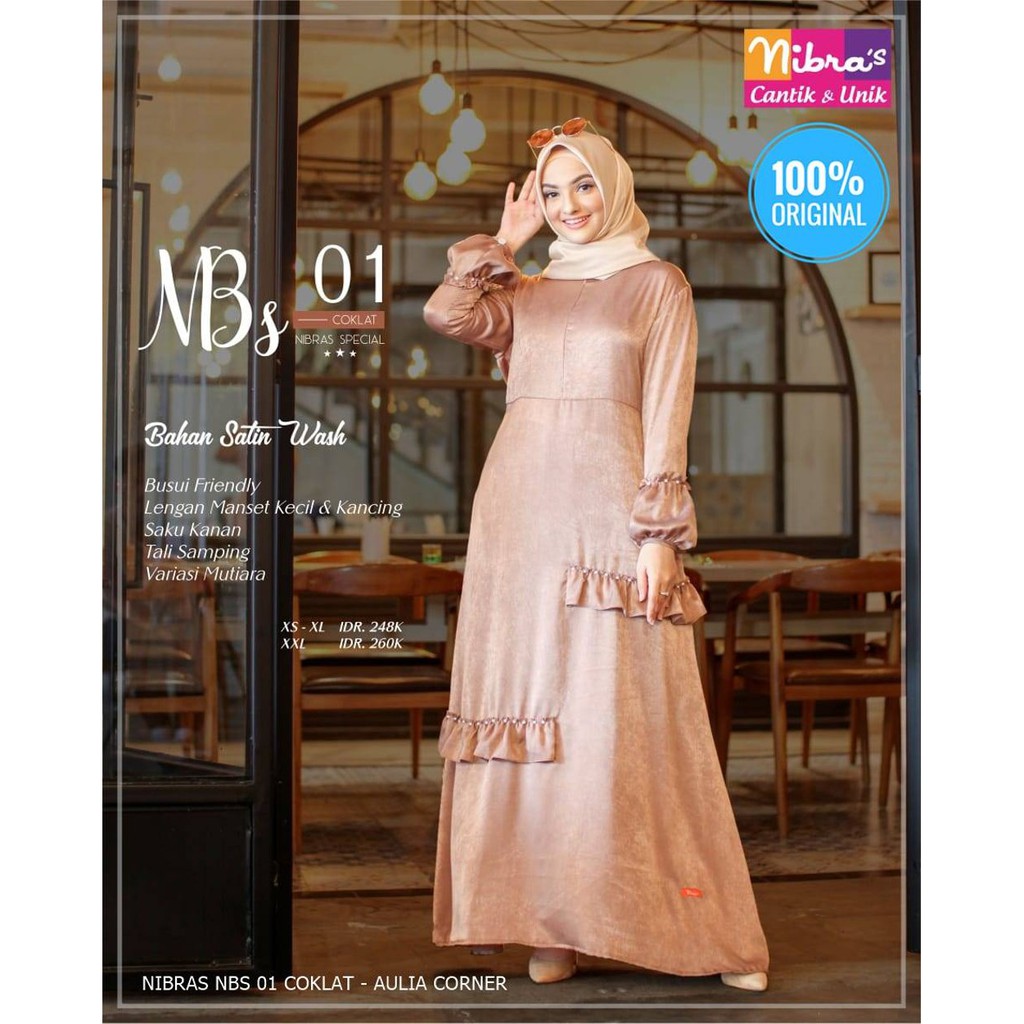 Baju Gamis Wanita Hitam Gamis Nibras NBS 01 Coklat ORIGINAL Baju Formal
