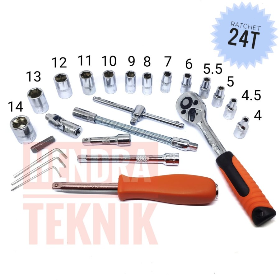 KUNCI SOK SET 46 PCS 1per4 inch KUNCI SOKET SET KUNCI KREK SHOCK SERBAGUNA 0.25 inci in dim HD 46PCS KUNCI BENGKEL MOTOR MOBIL SET-2