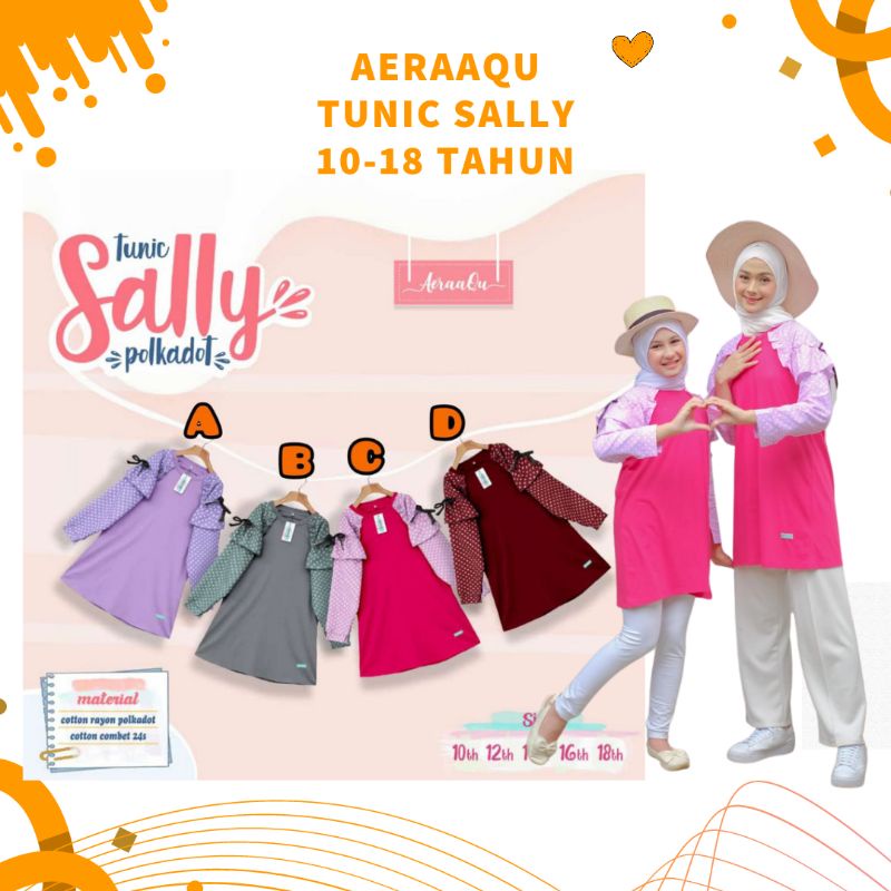AERAAQU TUNIC SALLY TUNIK ANAK REMAJA TUNIK TUNIC POLKADOT DRESS BAJU ISLAMI NGAJI KULIAH HARIAN 10 