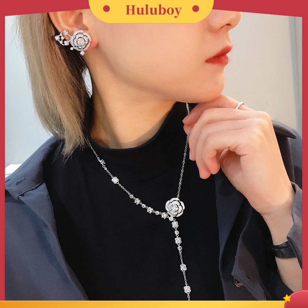 Hu Hu Hu Hu Hu Alat Bantu Pasang Kacamata♡ Kalung Gelang Stud Desain Camellia Bahan Tembaga Gaya Vintage Untuk Wanita