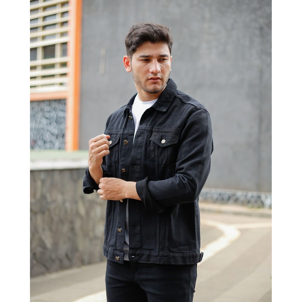 Jaket Jeans Denim Pria / Jaket Jeans Hitam Pekat (BIG SIZE JUMBO M,L,XL,XXL,XXXL)