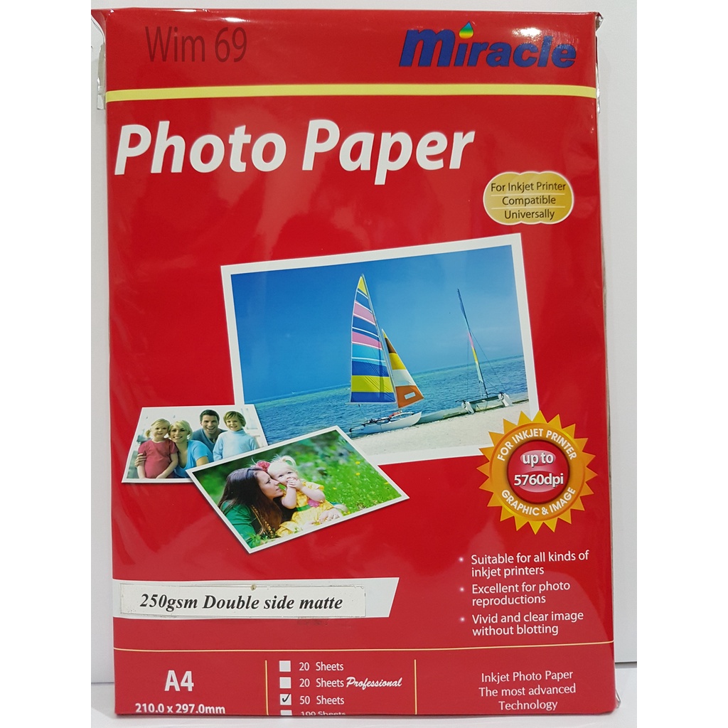 Kertas Foto / Photo Paper 250 Gr Gsm  A4 Double Side Matte Paper Miracle