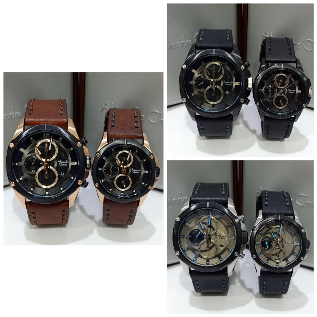 Jam Couple Alexandre Christie AC6589 AC 6589 Leather Original Garansi Resmi Alexander Christie
