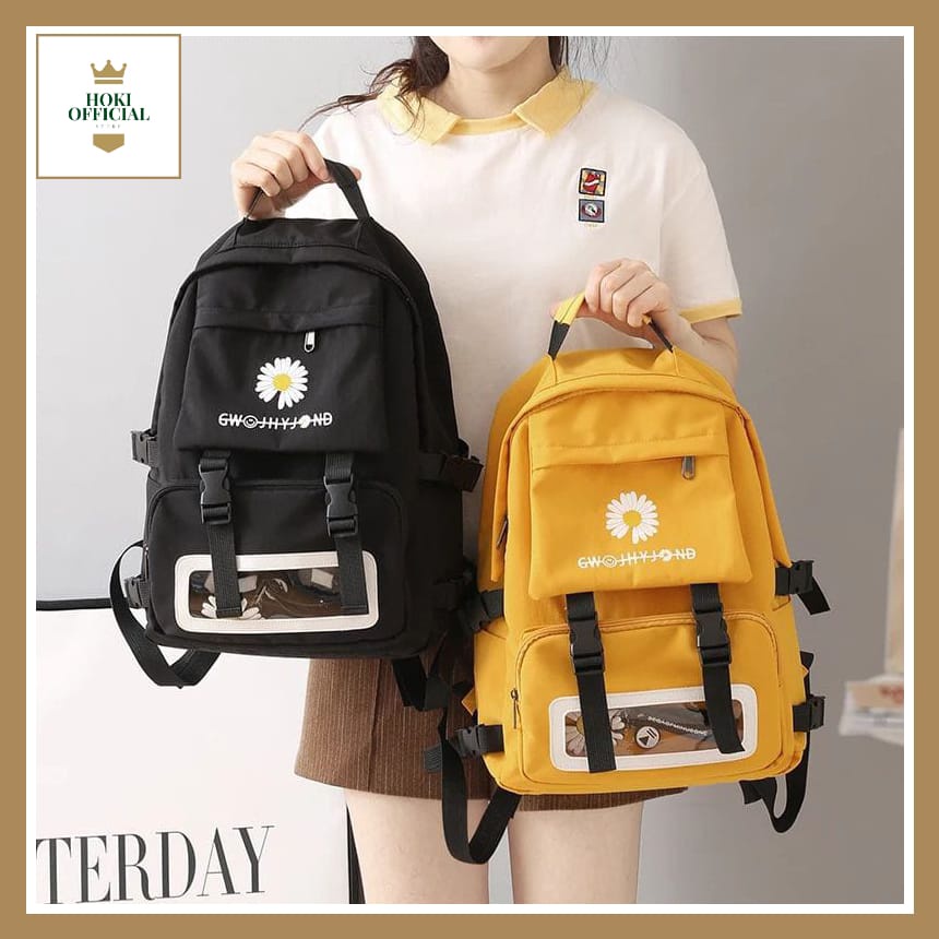 [COD] Tas Sekolah Motif Daisy Ransel Backpack Wanita Kapasitas Besar Ada Slot Laptop Trendy Casual HokiOfficial