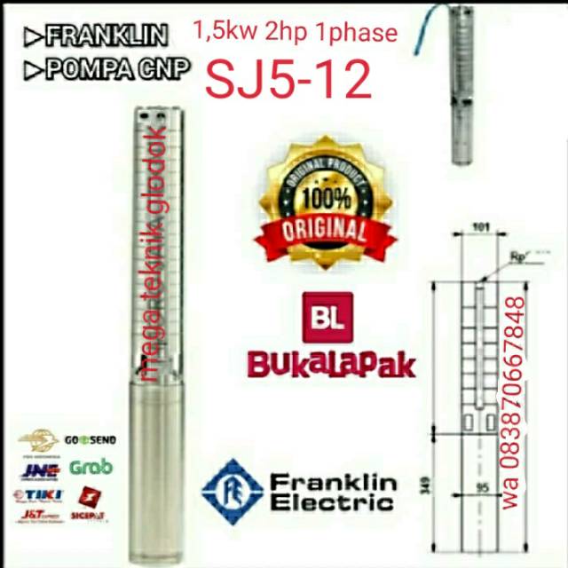 POMPA SATELIT CNP SJ5-12 MOTOR FRANKLIN 1.5KW 2HP 1PHASE