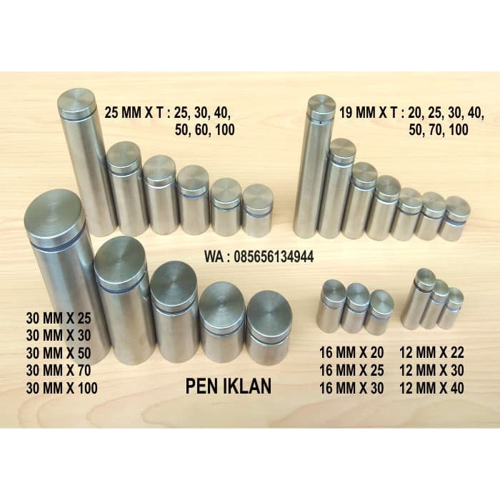 

Pen Iklan 25 X 60 Stainless / Stabil Kaca / Sign Board / Baut Akrilik