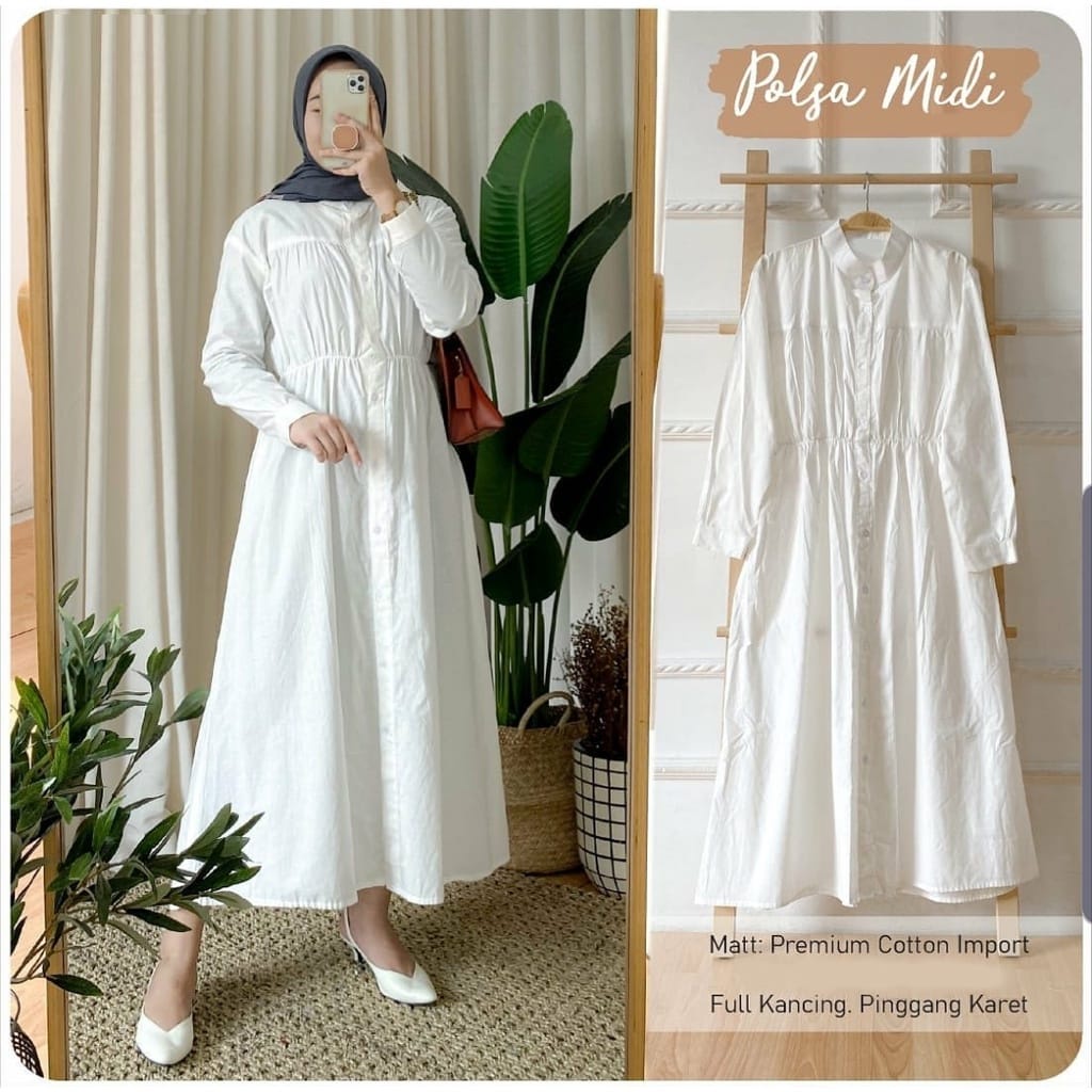 polsa midi dress tunik polos cardi long dress kekinian