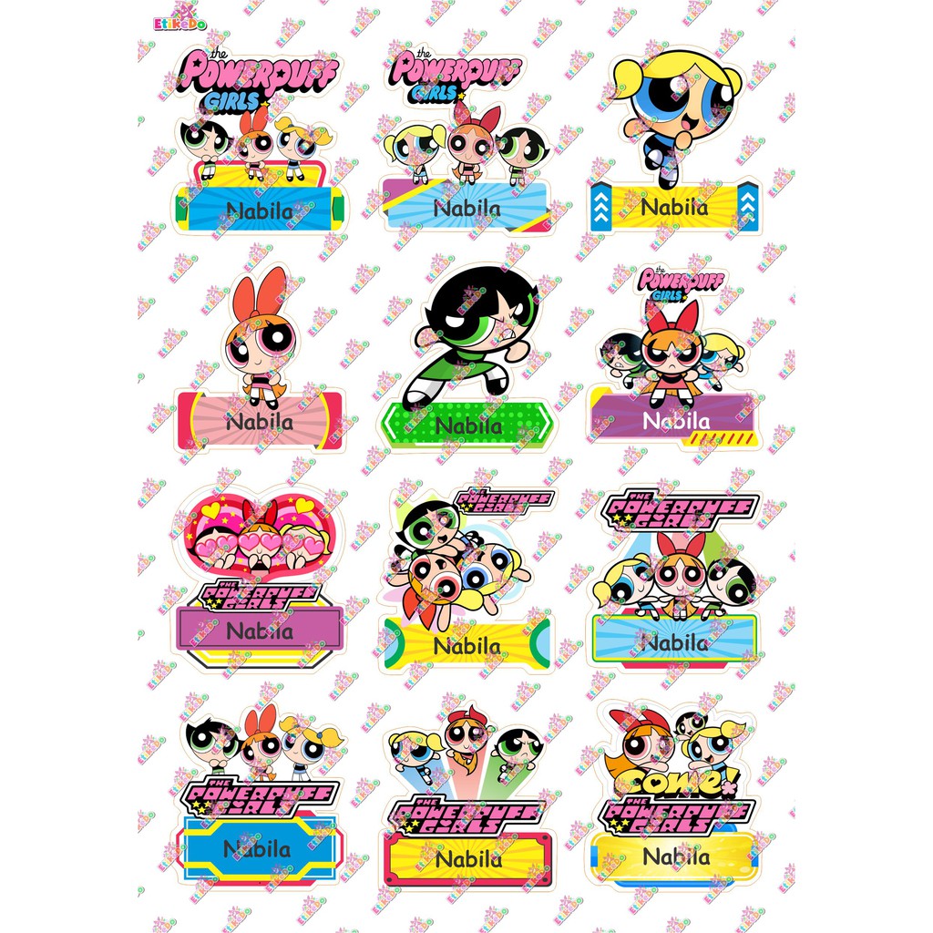 

LABEL NAMA THE POWERPUFF GIRLS 48 STIKER - WATERPROOF - 1 Nama PG1L1