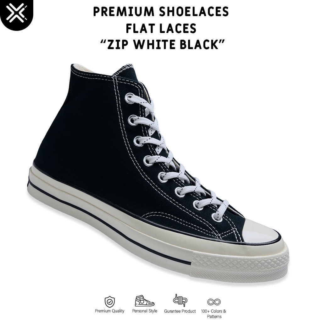 TALI SEPATU GEPENG PUTIH MOTIF ZIP WHITE/BLACK | PREMIUM SHOELACES