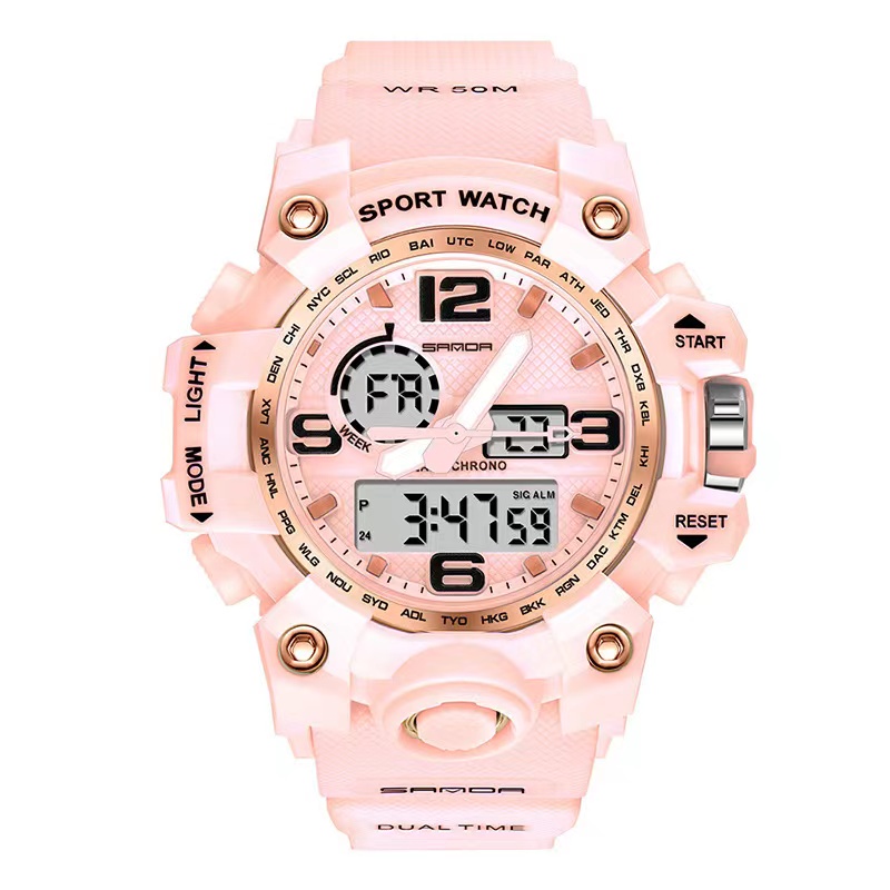 PROMO ANTI AIR RUBBER JAM TANGAN PRIA SPORT FASHION  DUAL-TIME  LIST PUTIH WANITA WATCH FREE G2