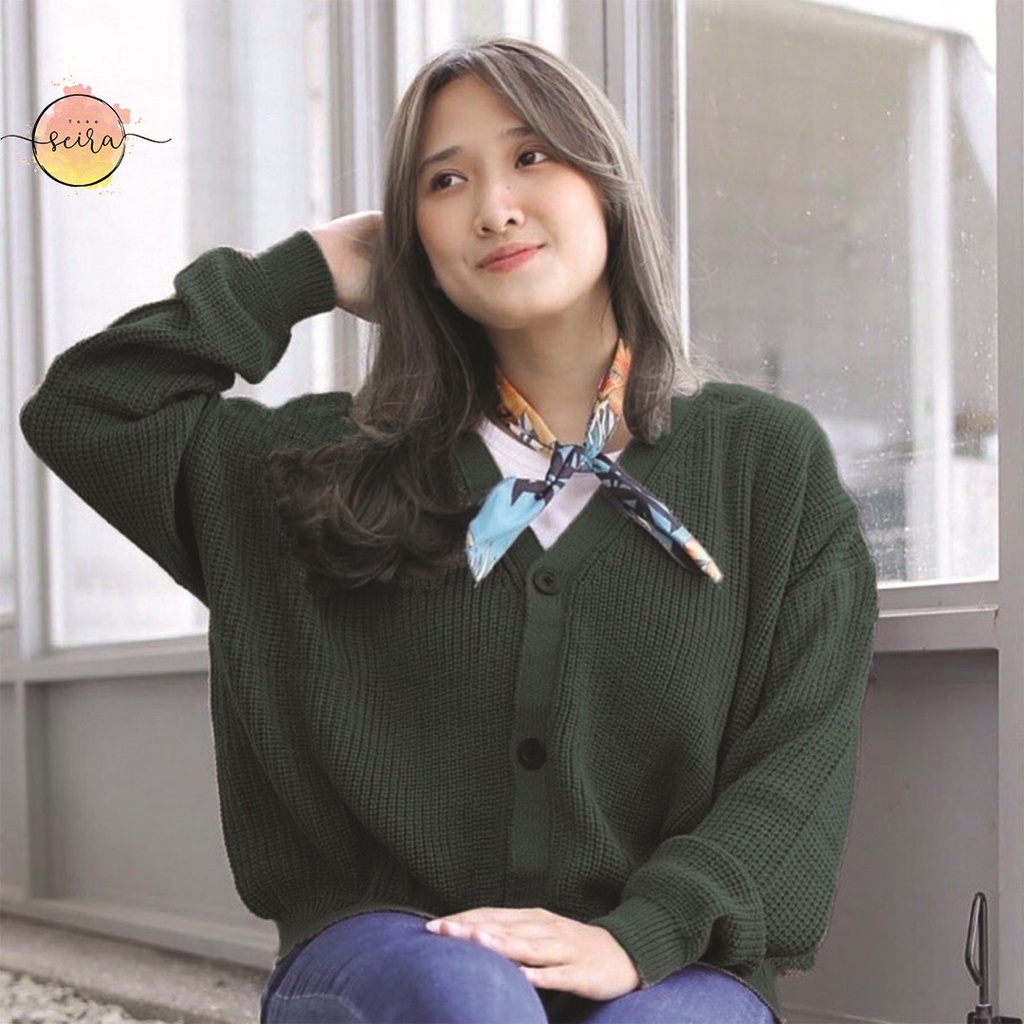 [BISA COD] Olivia Cardy Crop Tebal / Eireen Crop Cardy / Kardigan Rajut Olivia / Cardi balon-Olivia Army