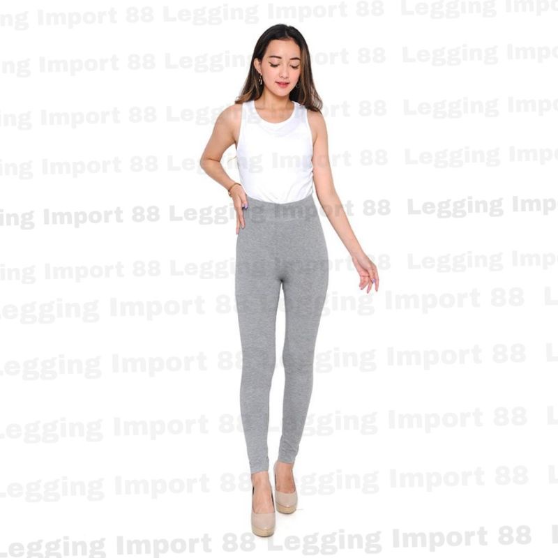 Celana Legging HW Import / Polos Panjang Highwaist / Fashion Wanita (901)-Light Grey
