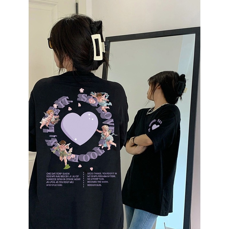 kaos stasan wanita print t-shirt oversize korean style lengan pendek tee