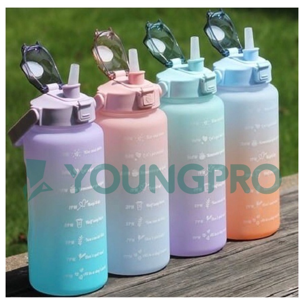 YOUNGPRO Botol Tempat Minum Motivasi Viral 2 Liter Botol Air Minum Plastik 2L Unik Murah Botol Minum Anak Cowok Cewek Dewasa BPA Free Sticker 3D 2D