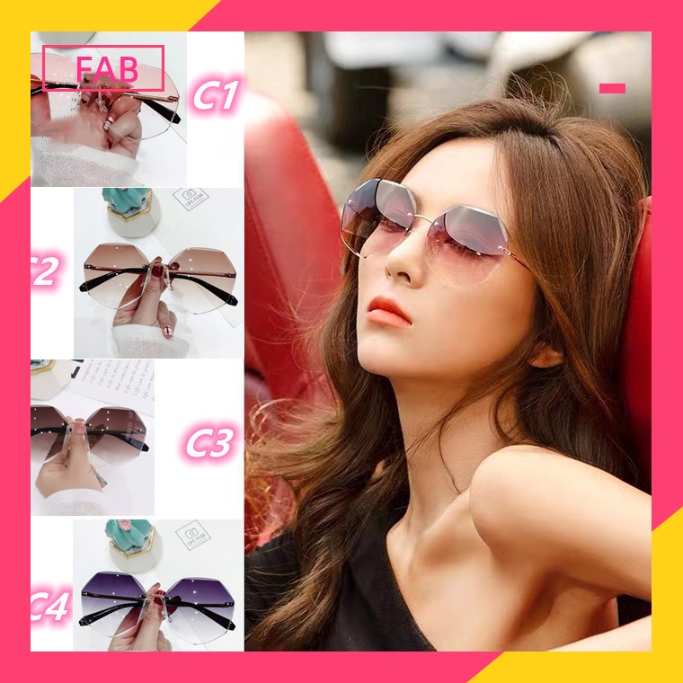 Kacamata Polygon Hitam Wanita Fashion Gaya Frameless Sunglasses For Women