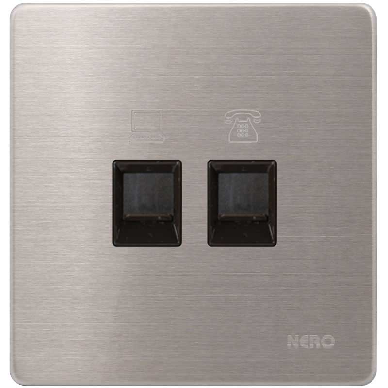 STAINLESS V8PHPC - Stainless 2 Gang Telephone + Data Outlet CAT5e with Shutter