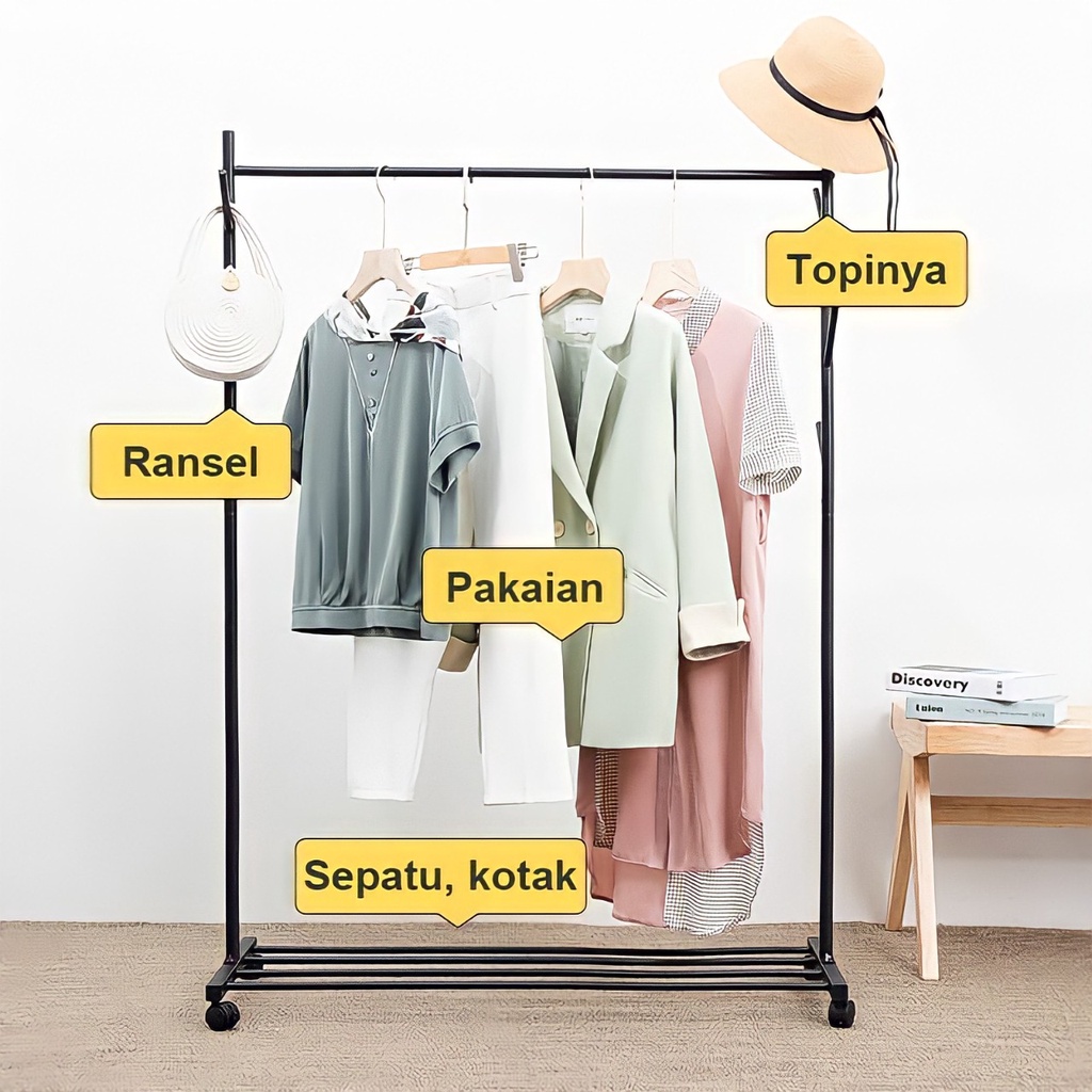 Stand Hanger Serbaguna Rak Gantungan Besi Hitam Rose Gold Rak Gantungan Pakaian Topi Tas