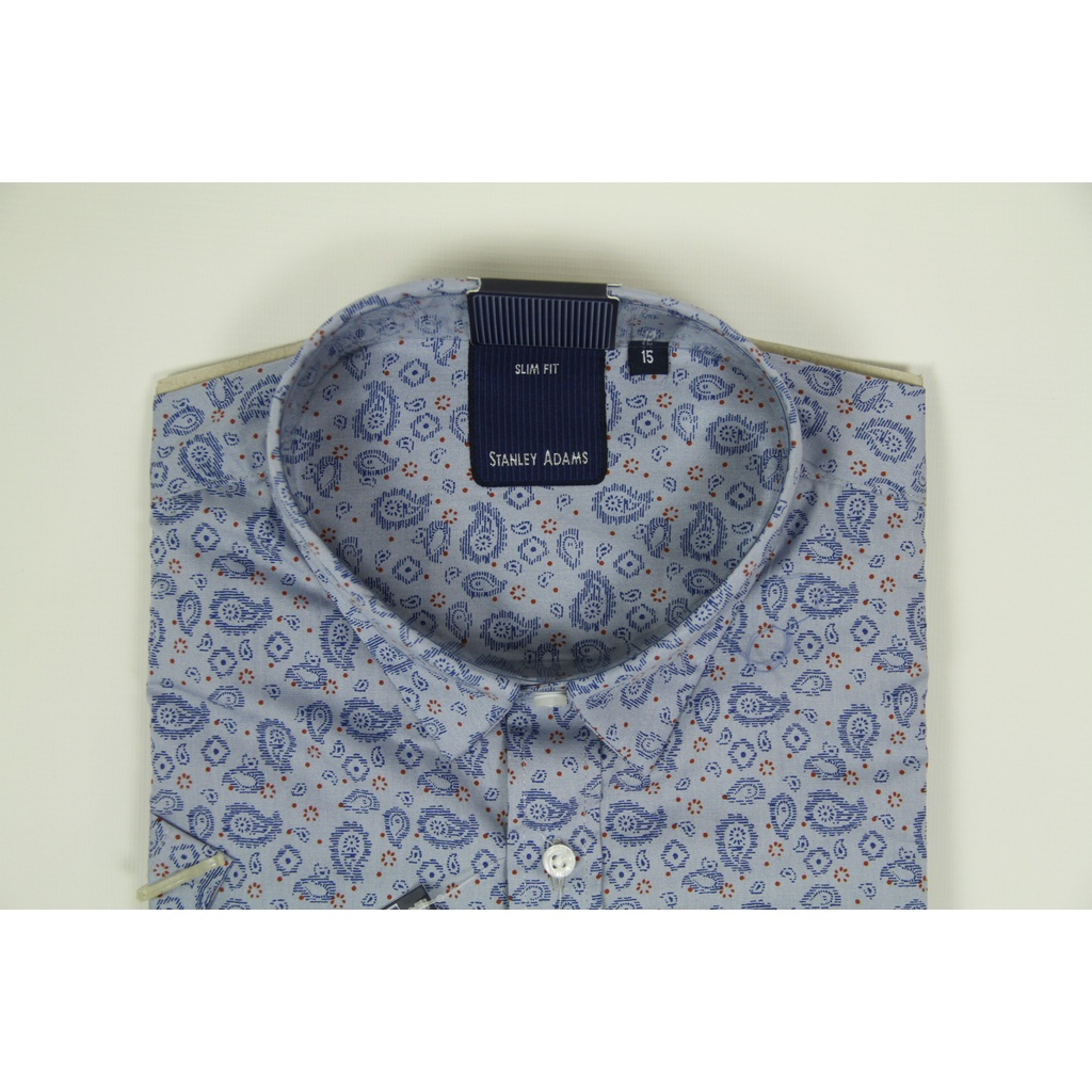 [COD] Kemeja Kerja Pria Formal Lengan Pendek STANLEY ADAMS Slim Fit Biru Motif Batik 08 | Hem Pria l Kemeja Matahari