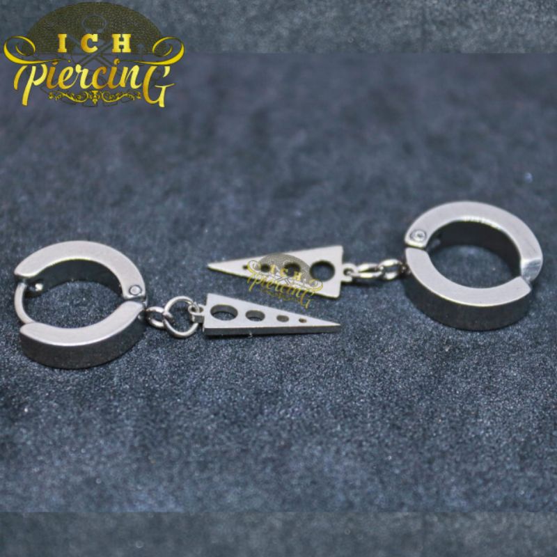Anting Tindik dan Jepit Gantung Model Segitiga lancip titanium anti karat