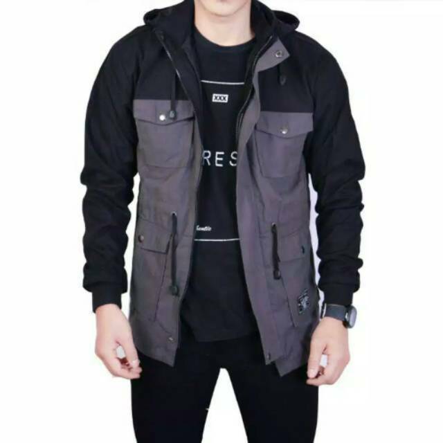 JAKET PRIA JAKET PARKA REGLAN HITAM ABU