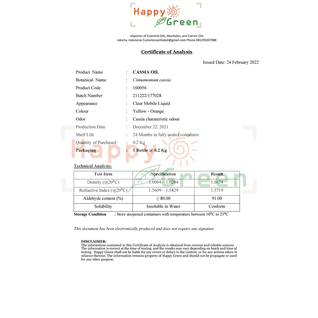 BPOM Approved Happy Green Cassia Essential Oil - Minyak Kayu Manis Cina 100%