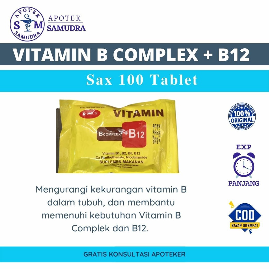 Jual VITAMIN B COMPLEK + B12 SAMCO - Sax Isi 100 Kaplet | Shopee Indonesia