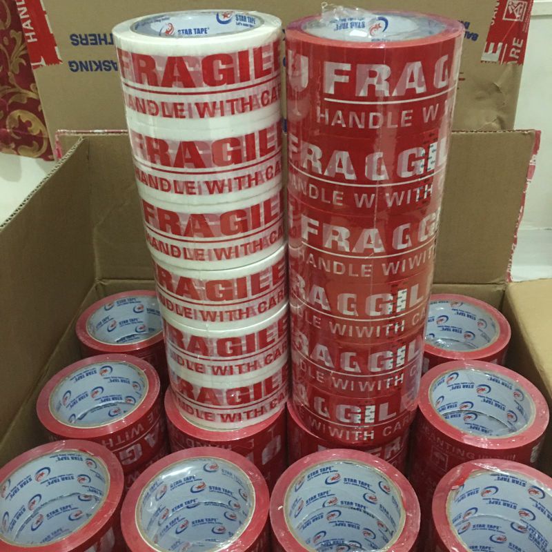 

LAKBAN FRAGILE MERAH (1 DUS) MURAH merk STAR TAPE