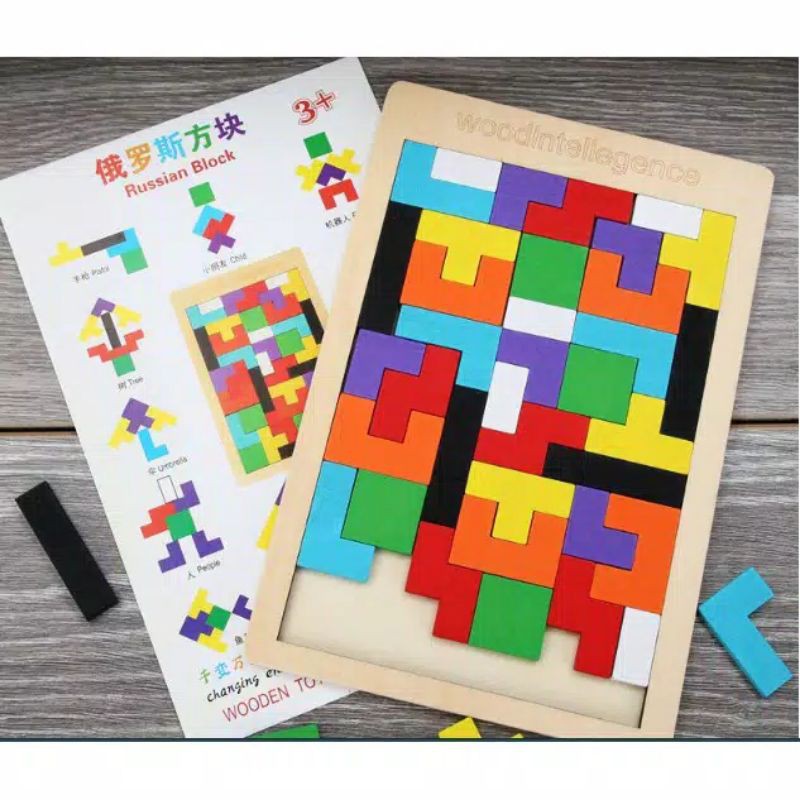 Mainan Anak Puzzle Kayu Russian Block Wood Intellegence Tetris