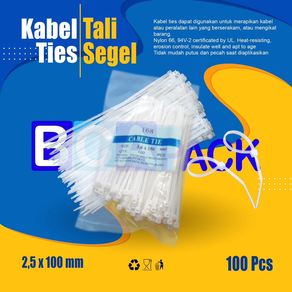 

TALI SEGEL PLASTIK 2,5 X 100MM , KABEL TIES KEMASAN MAKANAN ISI 100 PCS