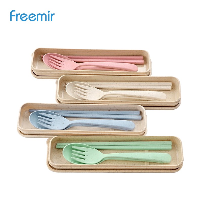 freemir Set Alat Makan Wheat Straw Tableware 4 in 1 | Shopee Indonesia