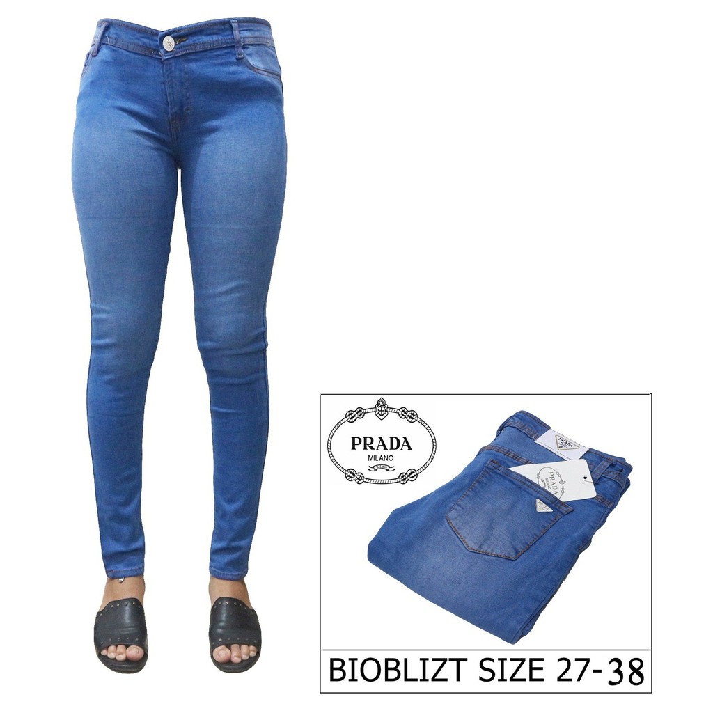  celana  jeans prada cewek wanita  slimfit skinny hitam biru  