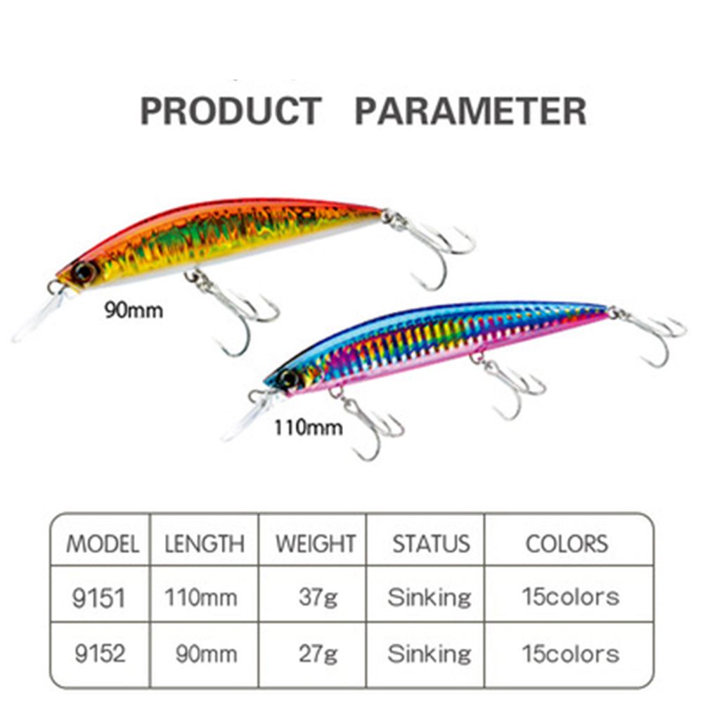TOP 27g/90mm 37g/110mm Fish Hooks Pesca Issen Long Casting Lure Minnow Baits Crankbaits Sinking Stream Bait Striped bass Multicolor Minnow Lures