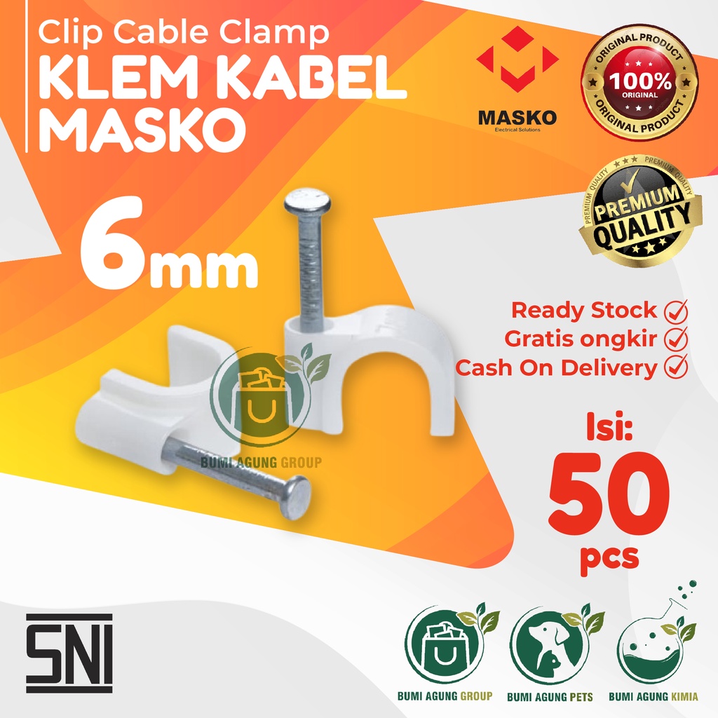 KLEM KABEL CLIB KABEL 4 / 5/ 6/ 7/ 8/ 9/ 10/ 12 MM klem paku beton MASKO isi 50 piece 4mm 5mm 6mm 7mm 9mm 10mm 12mm isi 50 piece