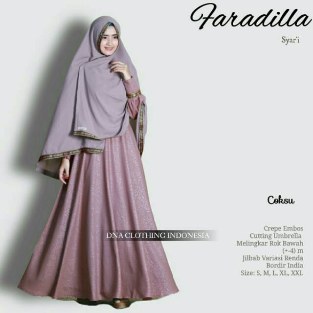 Baju Gamis Faradilla Syari Longdress Maxi Crepe Emboss Jilbab Variasi Bordir India Murah