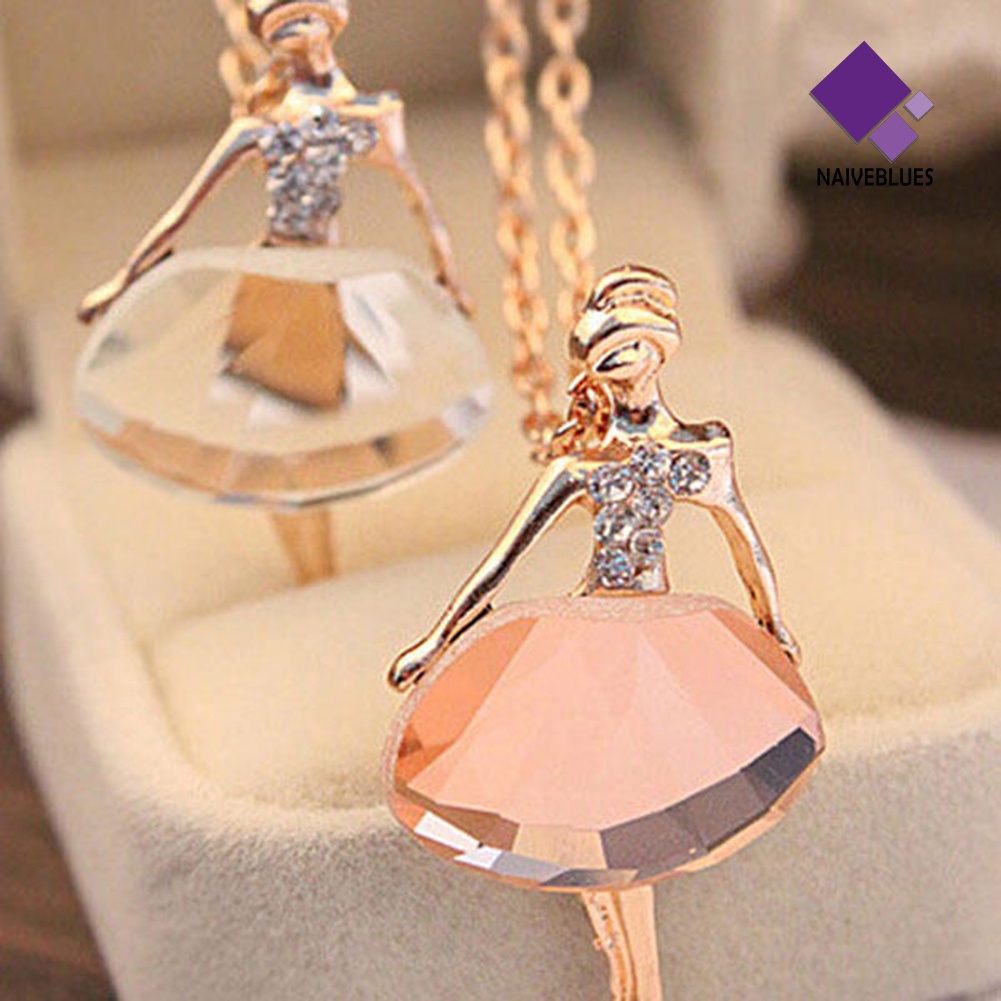 Kalung Rantai Desain Ballet Girl Aksen Berlian Imitasi Untuk Wanita