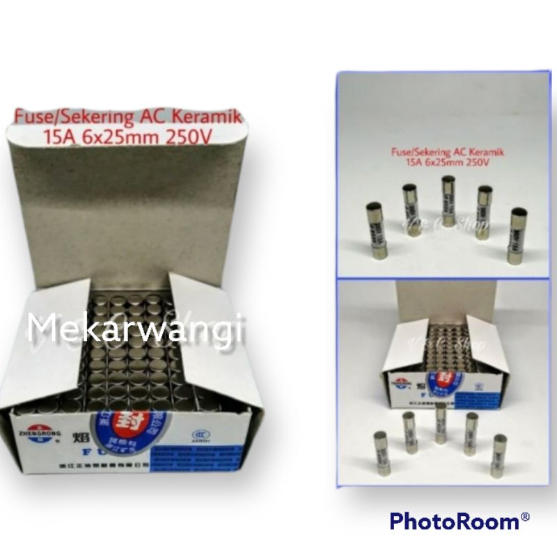 fuse AC keramik 15A 6x25mm jual / 1 dus isi 100pcs